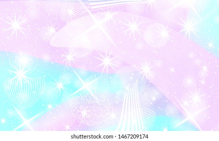Princess background. Mermaid rainbow. Magic stars. Unicorn pattern. Fantasy galaxy. Fairytale princess colors.