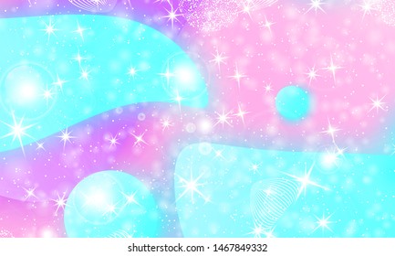 Princess background. Mermaid rainbow. Magic stars. Unicorn pattern. Fantasy galaxy. Fairytale princess colors.