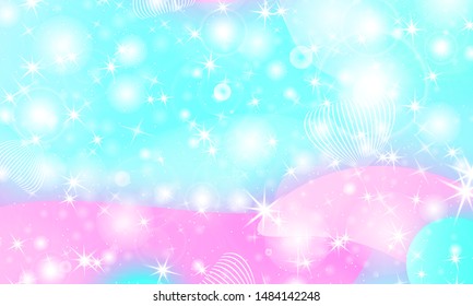 Princess background. Mermaid rainbow. Magic stars. Unicorn pattern. Fantasy galaxy. Fairytale princess colors.