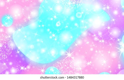 Princess background. Mermaid rainbow. Magic stars. Unicorn pattern. Fantasy galaxy. Fairytale princess colors.