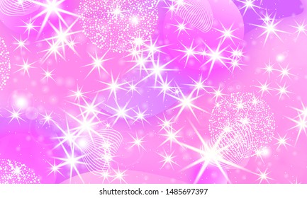 Princess background. Mermaid rainbow. Magic stars pink. Unicorn pattern. Fantasy galaxy. Fairytale graphics. Pink princess colors.