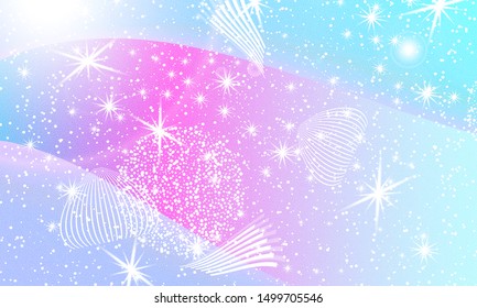 Princess background. Mermaid rainbow. Magic stars. Unicorn pattern. Fantasy galaxy. Fairytale princess colors.