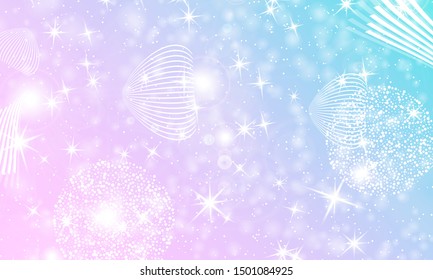 Princess background. Mermaid rainbow. Magic stars. Unicorn pattern. Fantasy galaxy. Fairytale princess colors.