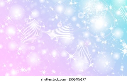 Princess background. Mermaid rainbow. Magic stars. Unicorn pattern. Fantasy galaxy. Fairytale princess colors.