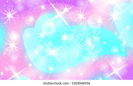 Princess background. Mermaid rainbow. Magic stars. Unicorn pattern. Fantasy galaxy. Fairytale princess colors.