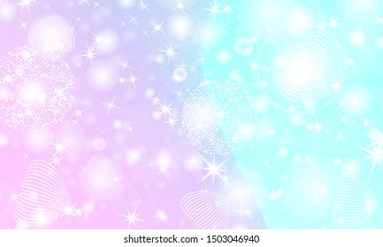 Princess background. Mermaid rainbow. Magic stars. Unicorn pattern. Fantasy galaxy. Fairytale princess colors.