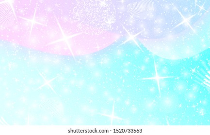 Princess background. Mermaid rainbow. Magic stars. Unicorn pattern. Fantasy galaxy. Fairytale princess colors.
