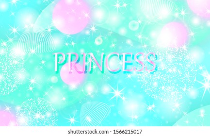 Princess background. Mermaid rainbow. Magic stars pink. Unicorn pattern. Fantasy galaxy. Fairytale graphics. Pink princess colors.