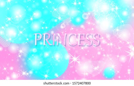 Princess background. Mermaid rainbow. Magic stars. Unicorn pattern. Fantasy galaxy. Fairytale graphics. Pink, blue princess colors.