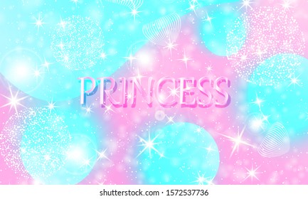 Princess background. Mermaid rainbow. Magic stars. Unicorn pattern. Fantasy galaxy. Fairytale graphics. Pink, blue princess colors.