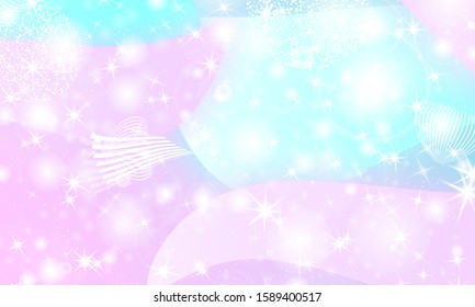 Princess background. Mermaid rainbow. Magic stars. Unicorn pattern. Fantasy galaxy. Fairytale princess colors.