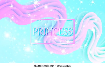 Princess background. Mermaid rainbow. Magic stars. Unicorn pattern. Fantasy galaxy. Fairytale princess colors.