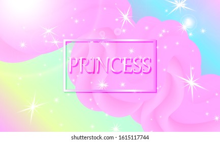 Princess background. Mermaid rainbow. Magic stars pink. Unicorn pattern. Fantasy galaxy. Fairytale print. Pink princess colors.