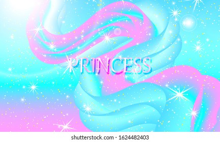 Princess background. Mermaid rainbow. Magic stars pink. Unicorn pattern. Fantasy galaxy. Fairytale print. Pink princess colors.