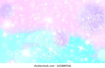Princess background. Rainbow galaxy. Unicorn pattern. Mermaid rainbow fantasy stars. Pastel princess colors.