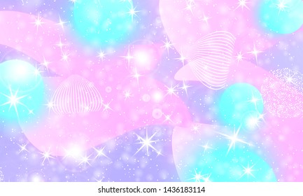 Princess background. Rainbow galaxy. Unicorn pattern. Mermaid rainbow fantasy stars. Pastel princess colors.