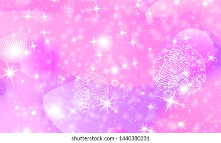 Princess background. Rainbow galaxy. Unicorn pattern. Mermaid rainbow fantasy stars. Pink, violet princess colors.