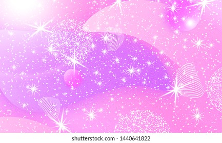 Princess background. Rainbow galaxy. Unicorn pattern. Mermaid rainbow fantasy stars. Pink, violet princess colors.