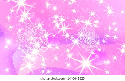 Princess background. Rainbow galaxy. Unicorn pattern. Mermaid rainbow fantasy stars. Pink, violet princess colors.