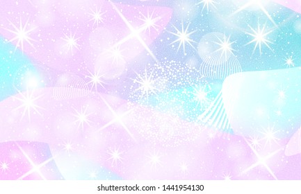 Princess background. Rainbow galaxy. Unicorn pattern. Mermaid rainbow fantasy stars. Pink, blue princess colors.