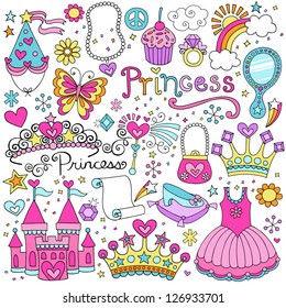 Princess Ballerina Tiara Groovy Fairy Tale Notebook Doodles Set with Tutu Dress, Crown, Magic Wand and more