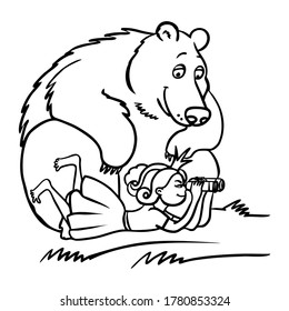 Princess and bear, coloring book for girls