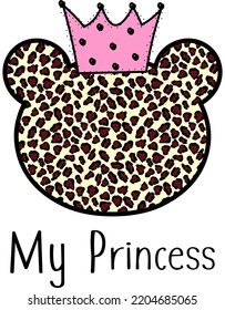 princess bear with crown and tiger print