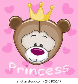 Princess Bear with hearts on a pink background 