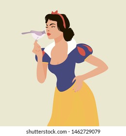 Princess with bird. Vector ilustration. Cartoon style.