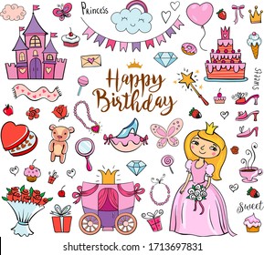 Aniversário de princesa, desenhos para criar cartão de saudação ou convite