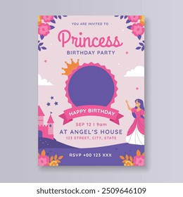 Princess birthday party invitation flyer template