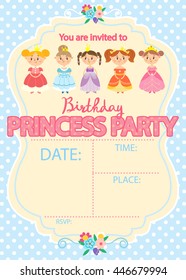 Princess Birthday Party. Invitation Template Card. Kids Fun In Pool