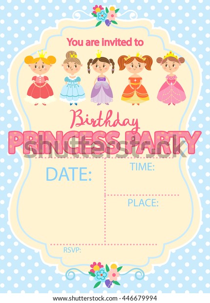 Princess Birthday Party Invitation Template Card Stock Vector (Royalty ...