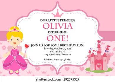 Princess Birthday Party Invitation Vector