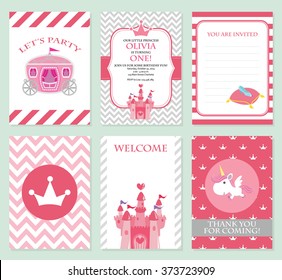 Princess Birthday Party Invitation Vector Template Set