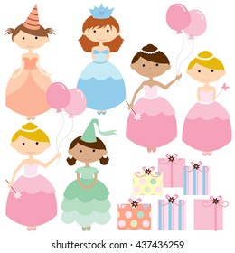 Princess Birthday Party Vector Illustration.