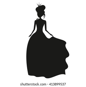 Princess black silhouette vector illustration. Vector illustration of Princess isolated on white background. Stencil princess silhouette.