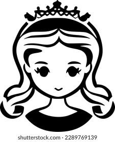 Princess - Black and White Isolated Icon - Vector illustration