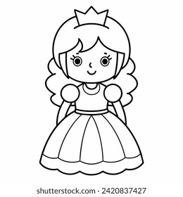 Princess black and white vector illustration for coloring book	