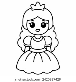 Princess black and white vector illustration for coloring book	