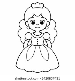 Ilustración vectorial en blanco y negro Princess para libro de colorantes	