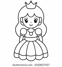 Princess black and white vector illustration for coloring book	