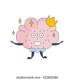 Princess Brain In Crown Comic Character Representing Intellect And Intellectual Activities Of Human Mind Cartoon Flat Vector Illustration