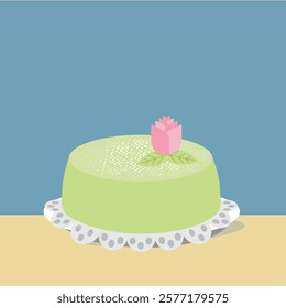 Princess cake. Celebrating happy moments with a Swedish green 
marzipan cake. Vector Illustration