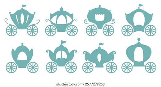 Princess carriage. Collection of elegant fairytale silhouettes. Royal elegant set.