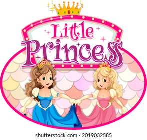 Princess Cartoon Character With Little Princess Font Typography Illustration