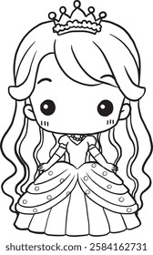 Princess cartoon for coloring line drawings