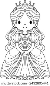 Princess cartoon coloring page vector.