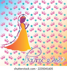 Princess cartoon frozen snow flake silhouette girl vector wallpaper background paatern banner icon card