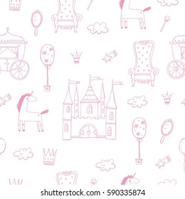 Princess castle cute illustration. seamless pattern